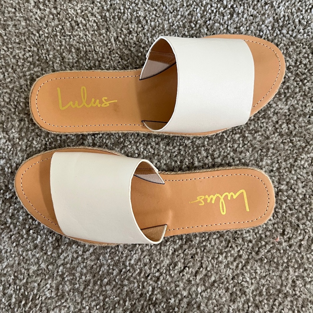 Lulus white wide strap flat sandals